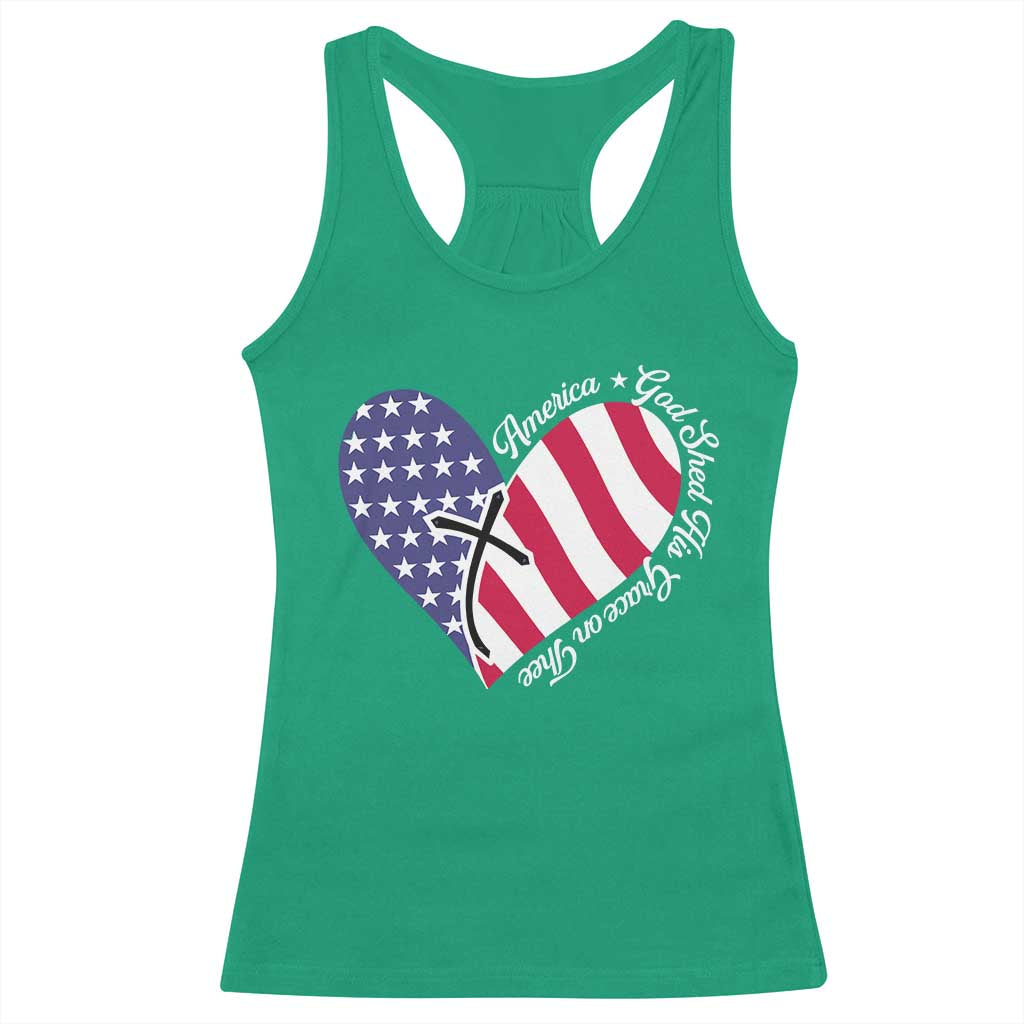 America God Shed His Grace on Thee 4th of July Racerback Tank Top Patriotic American Flag Cross - Wonder Print Shop