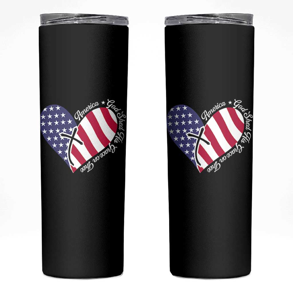 America God Shed His Grace on Thee 4th of July Skinny Tumbler Patriotic American Flag Cross - Wonder Print Shop