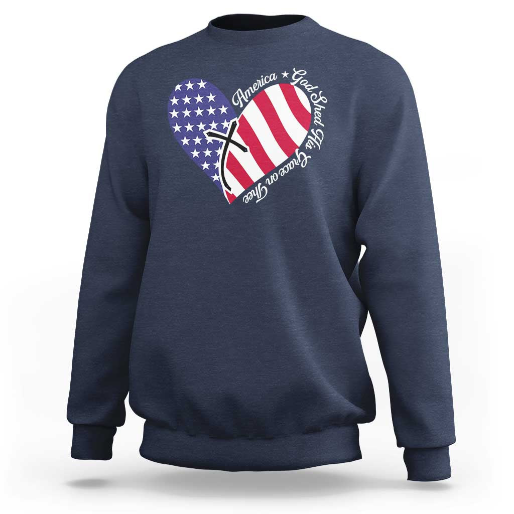 America God Shed His Grace on Thee 4th of July Sweatshirt Patriotic American Flag Cross - Wonder Print Shop
