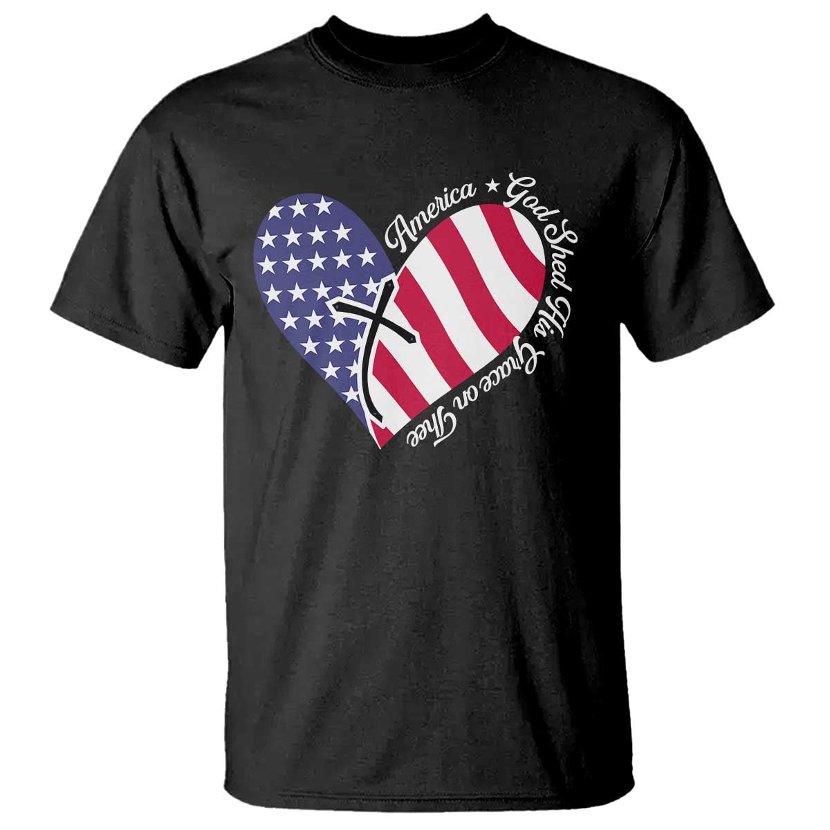 America God Shed His Grace on Thee 4th of July T Shirt Patriotic American Flag Cross - Wonder Print Shop