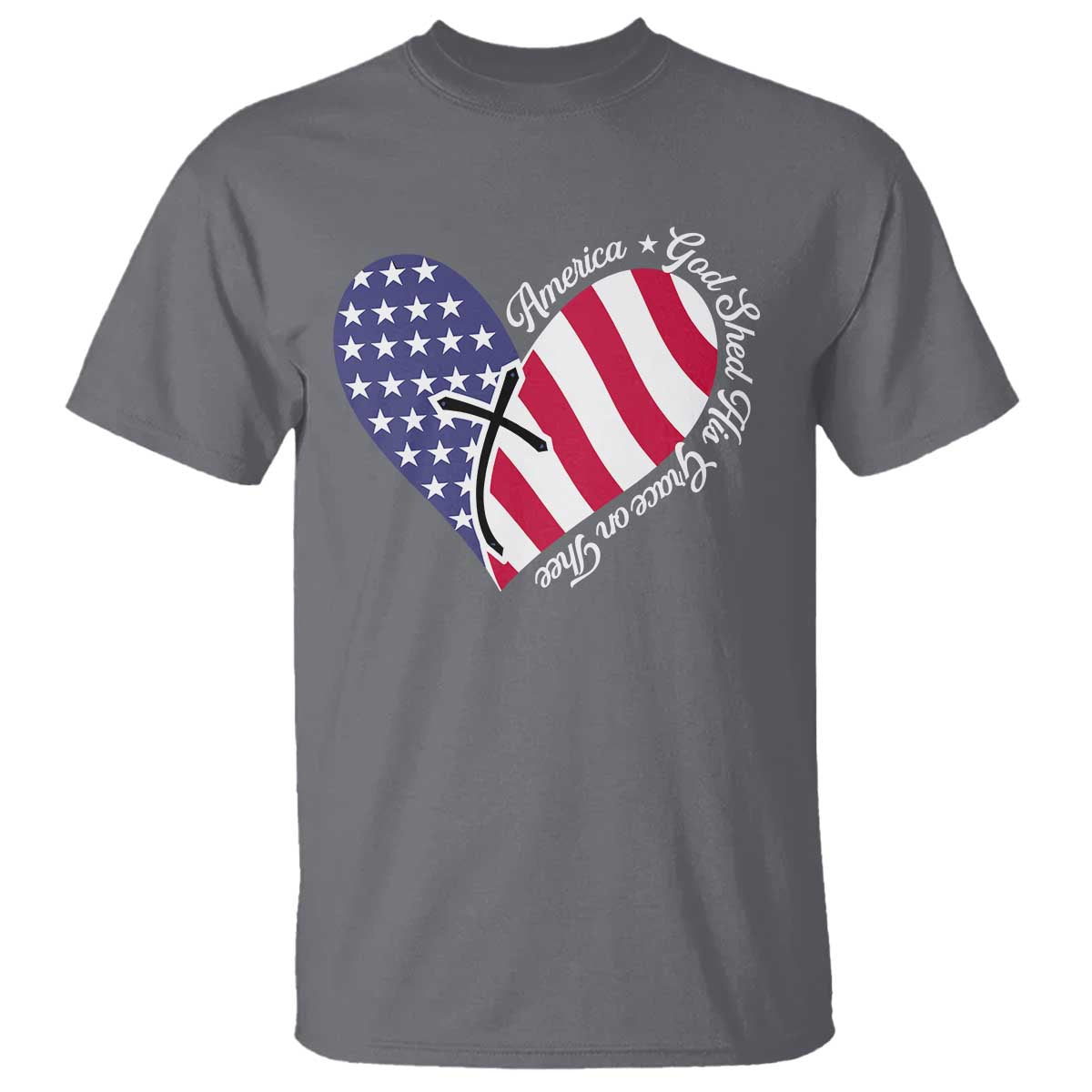 America God Shed His Grace on Thee 4th of July T Shirt Patriotic American Flag Cross - Wonder Print Shop