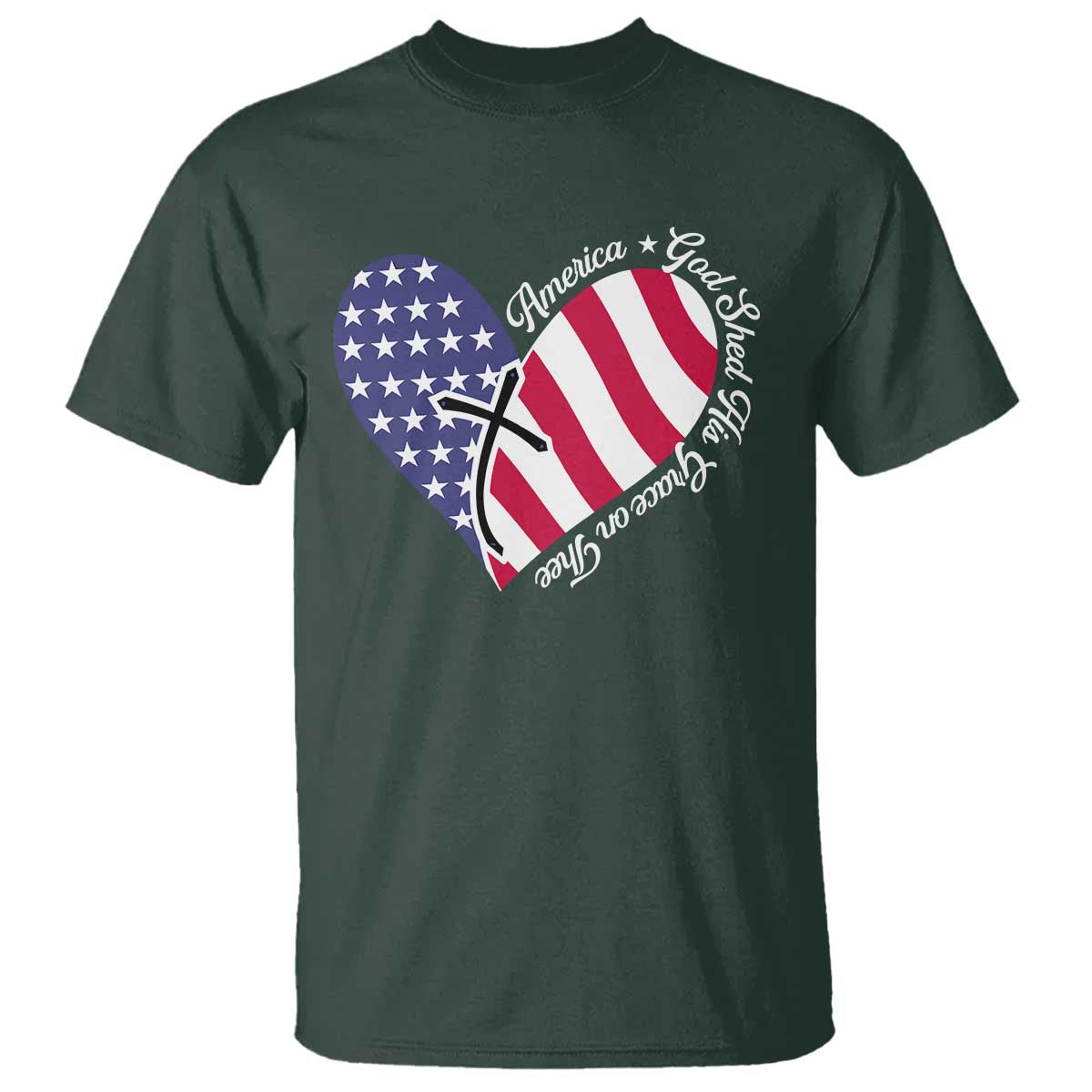 America God Shed His Grace on Thee 4th of July T Shirt Patriotic American Flag Cross - Wonder Print Shop