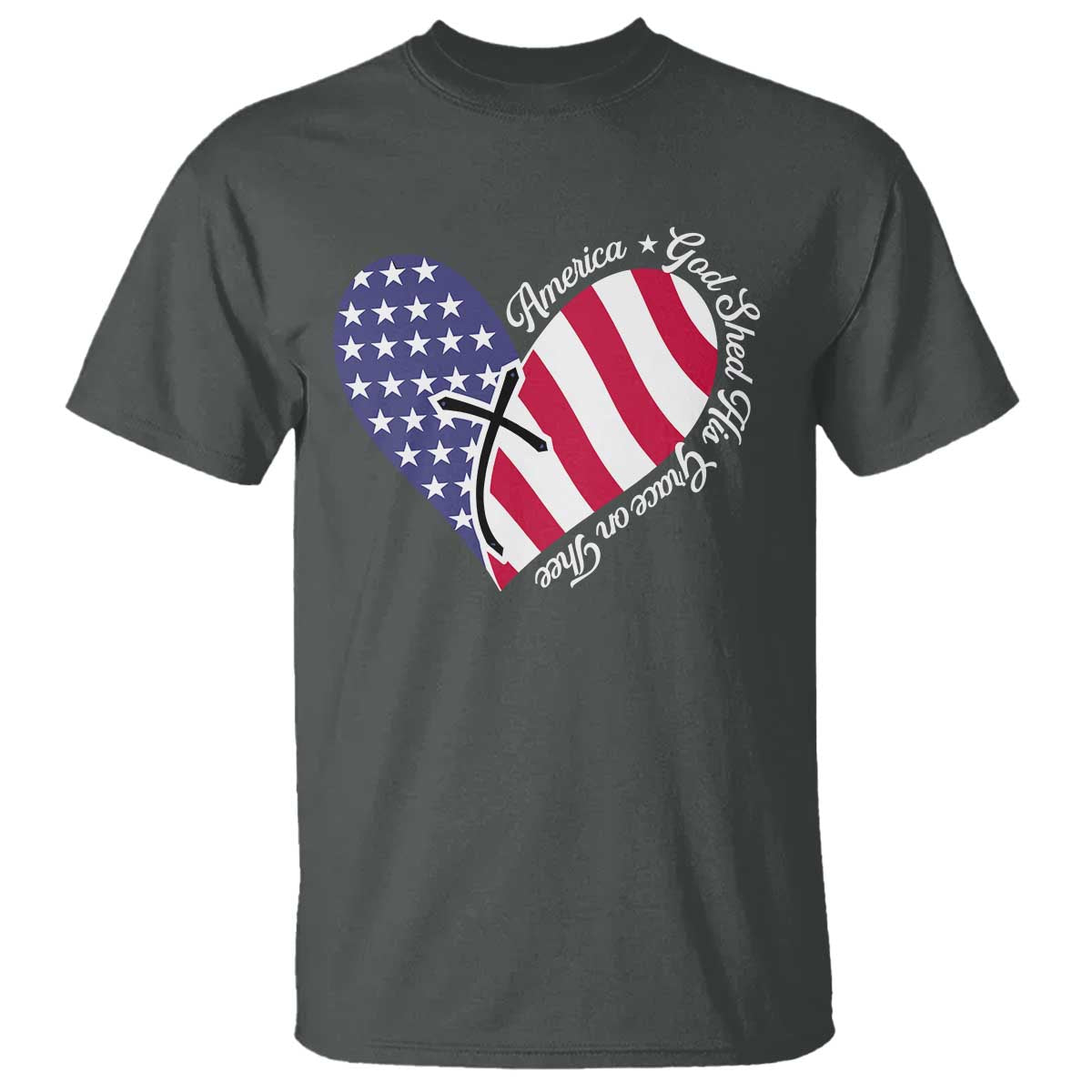 America God Shed His Grace on Thee 4th of July T Shirt Patriotic American Flag Cross - Wonder Print Shop