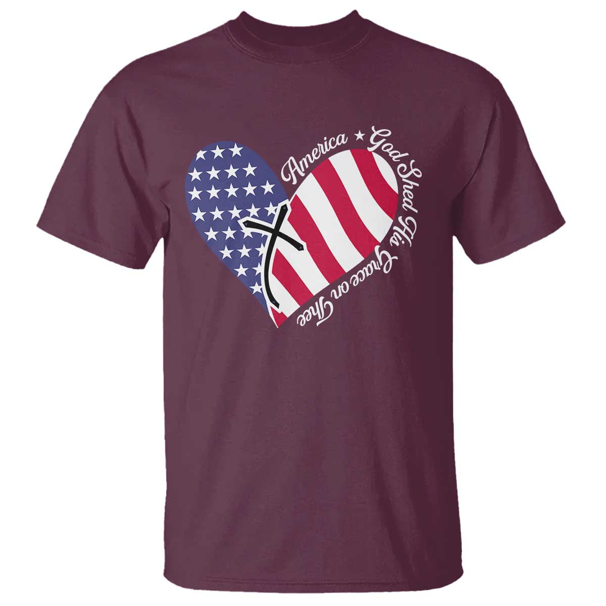 America God Shed His Grace on Thee 4th of July T Shirt Patriotic American Flag Cross - Wonder Print Shop