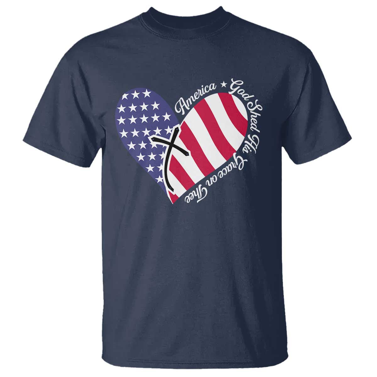 America God Shed His Grace on Thee 4th of July T Shirt Patriotic American Flag Cross - Wonder Print Shop
