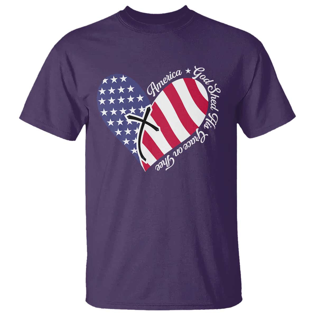 America God Shed His Grace on Thee 4th of July T Shirt Patriotic American Flag Cross - Wonder Print Shop
