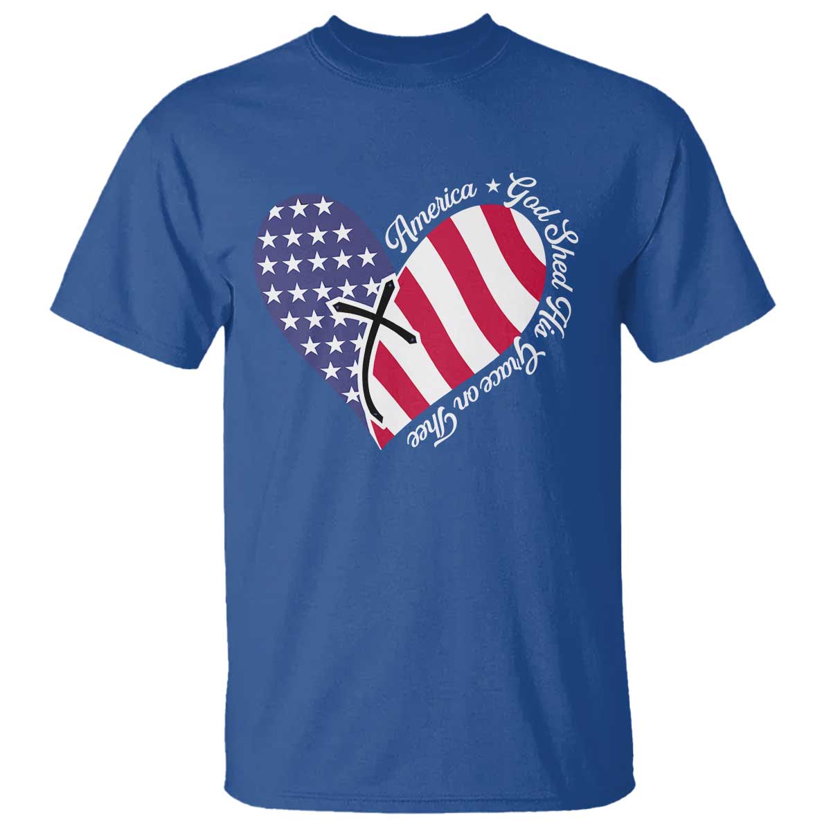 America God Shed His Grace on Thee 4th of July T Shirt Patriotic American Flag Cross - Wonder Print Shop