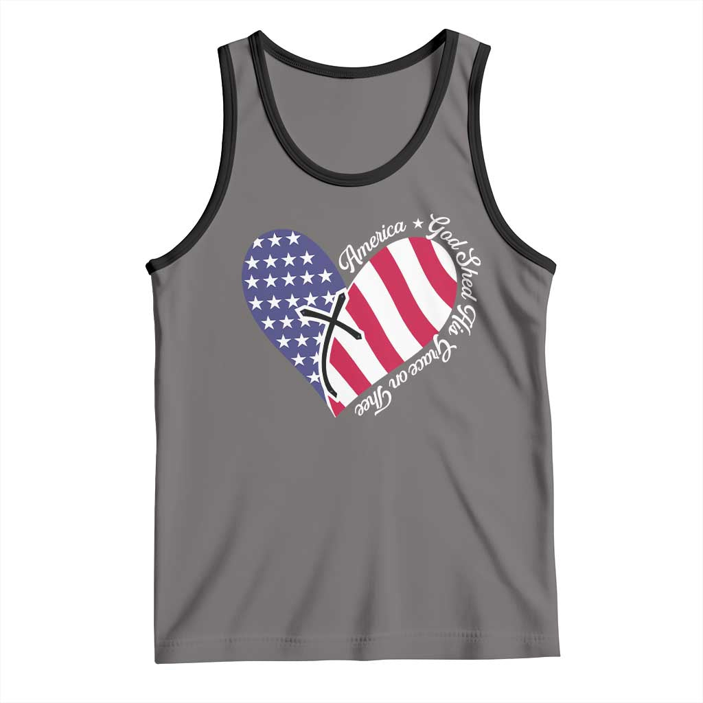 America God Shed His Grace on Thee 4th of July Tank Top Patriotic American Flag Cross - Wonder Print Shop
