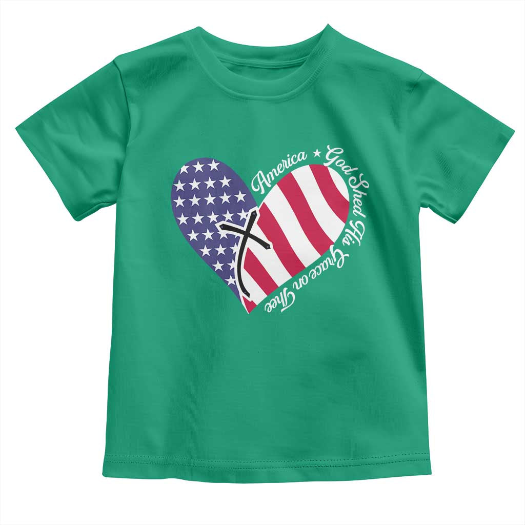 America God Shed His Grace on Thee 4th of July Toddler T Shirt Patriotic American Flag Cross - Wonder Print Shop