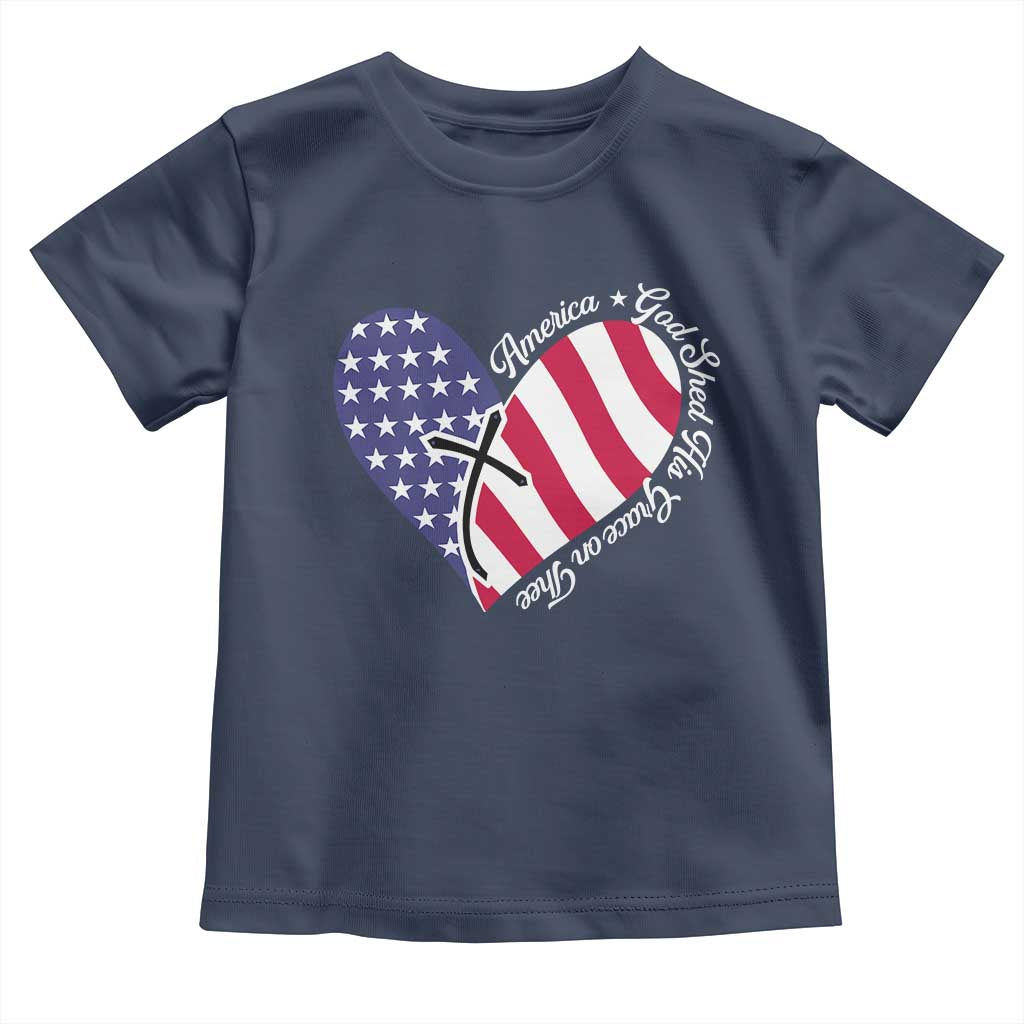 America God Shed His Grace on Thee 4th of July Toddler T Shirt Patriotic American Flag Cross - Wonder Print Shop