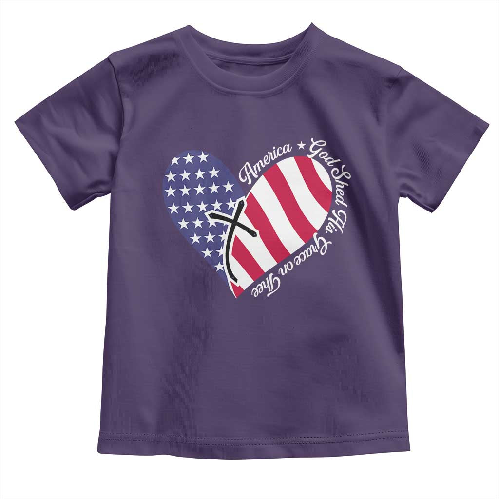 America God Shed His Grace on Thee 4th of July Toddler T Shirt Patriotic American Flag Cross - Wonder Print Shop