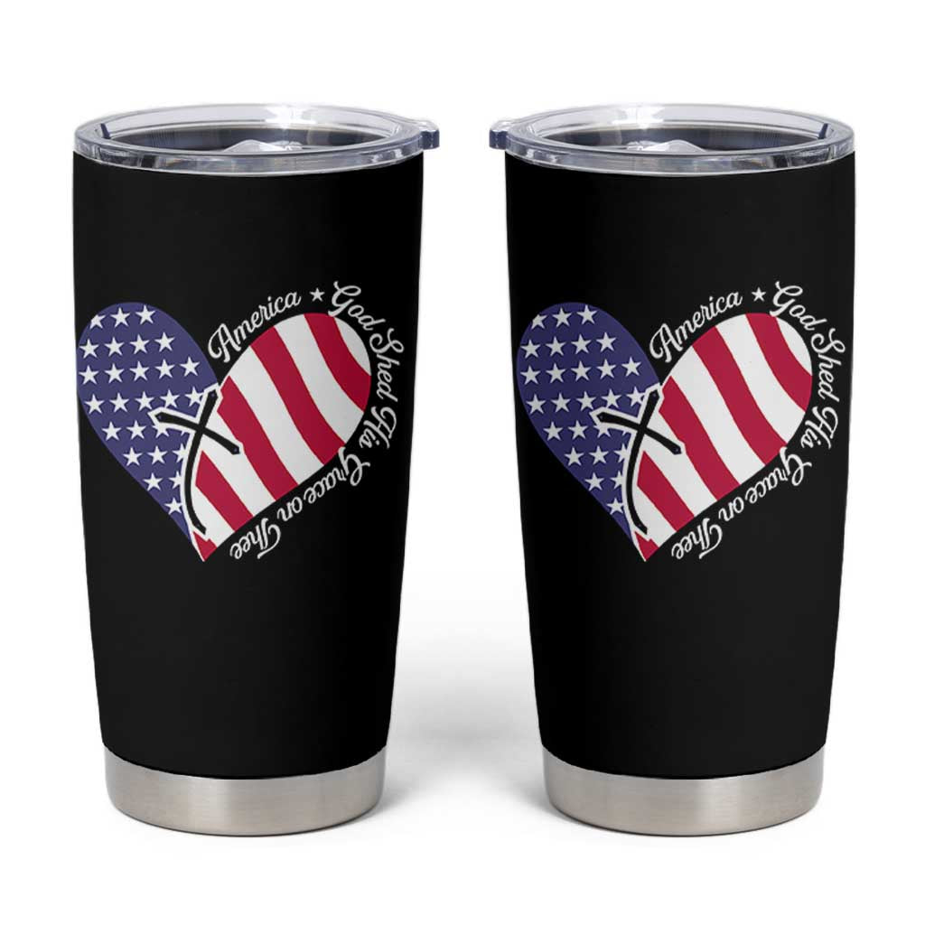 America God Shed His Grace on Thee 4th of July Tumbler Cup Patriotic American Flag Cross - Wonder Print Shop