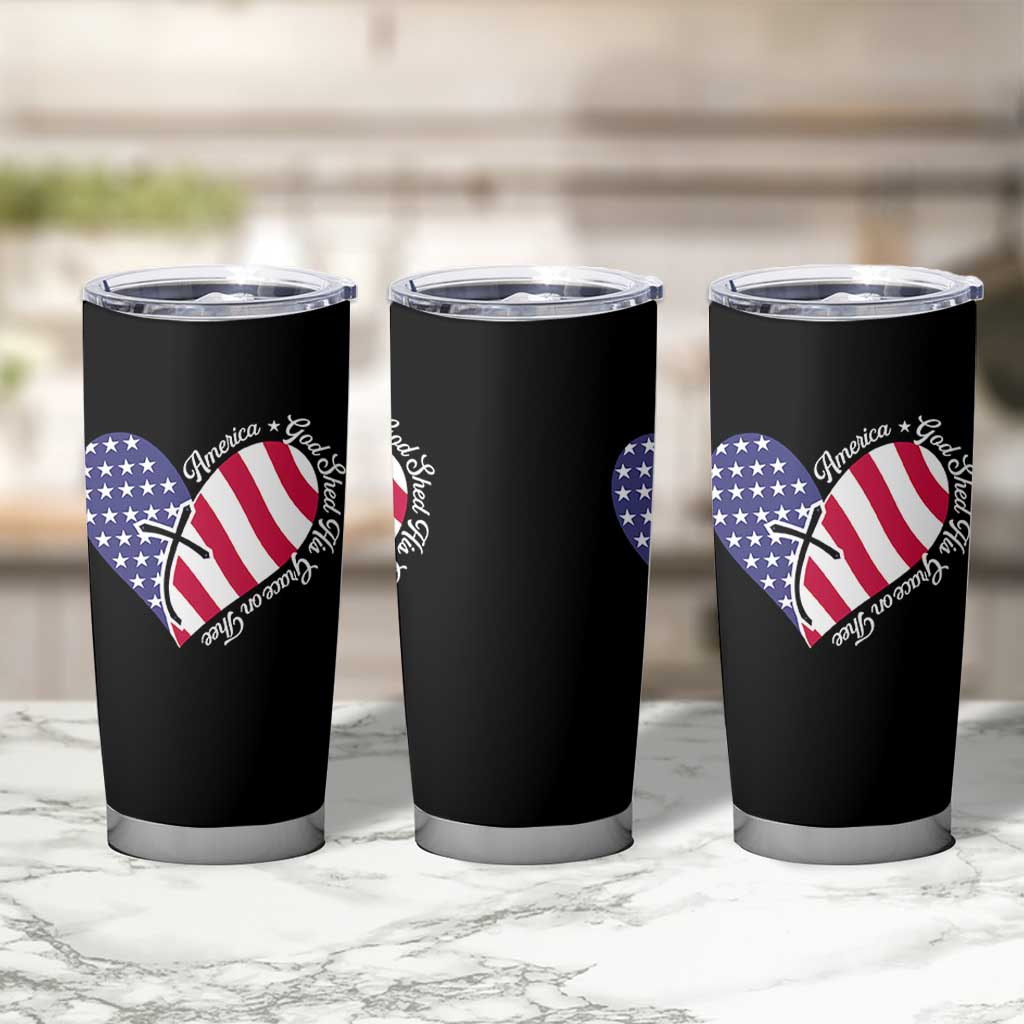 America God Shed His Grace on Thee 4th of July Tumbler Cup Patriotic American Flag Cross - Wonder Print Shop