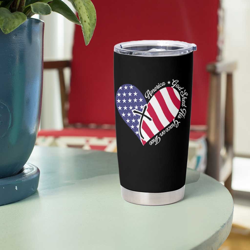 America God Shed His Grace on Thee 4th of July Tumbler Cup Patriotic American Flag Cross - Wonder Print Shop