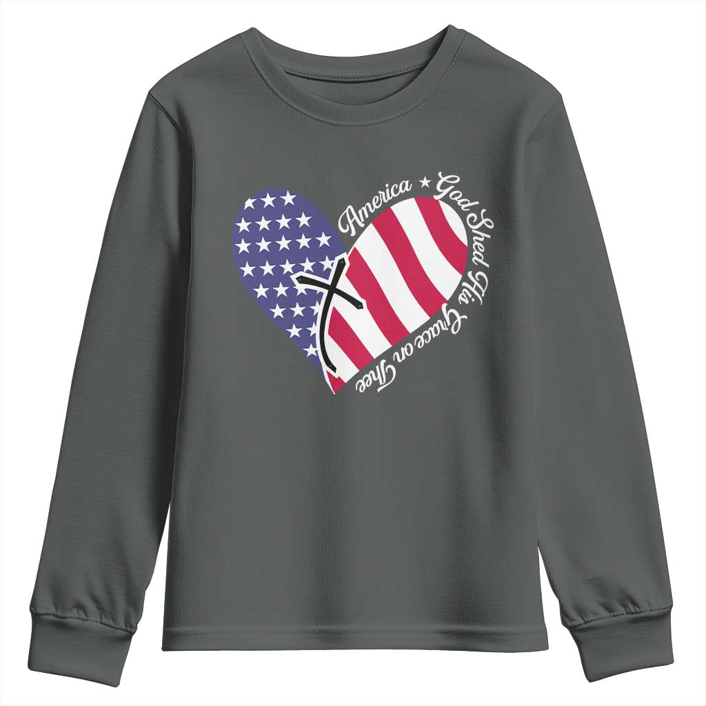 America God Shed His Grace on Thee 4th of July Youth Sweatshirt Patriotic American Flag Cross - Wonder Print Shop