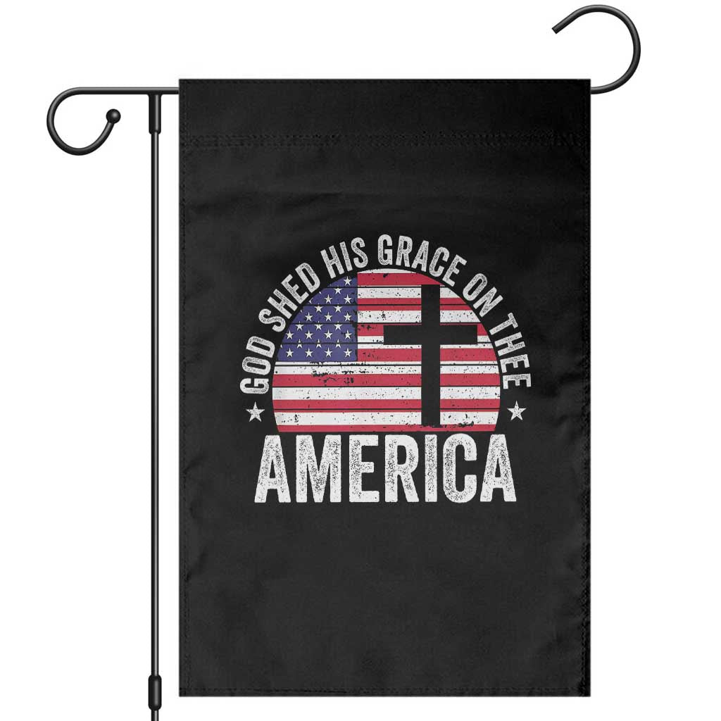 God Shed His Grace On Thee Garden Flag Vintage Patriotic Christian USA Flag Cross - Wonder Print Shop