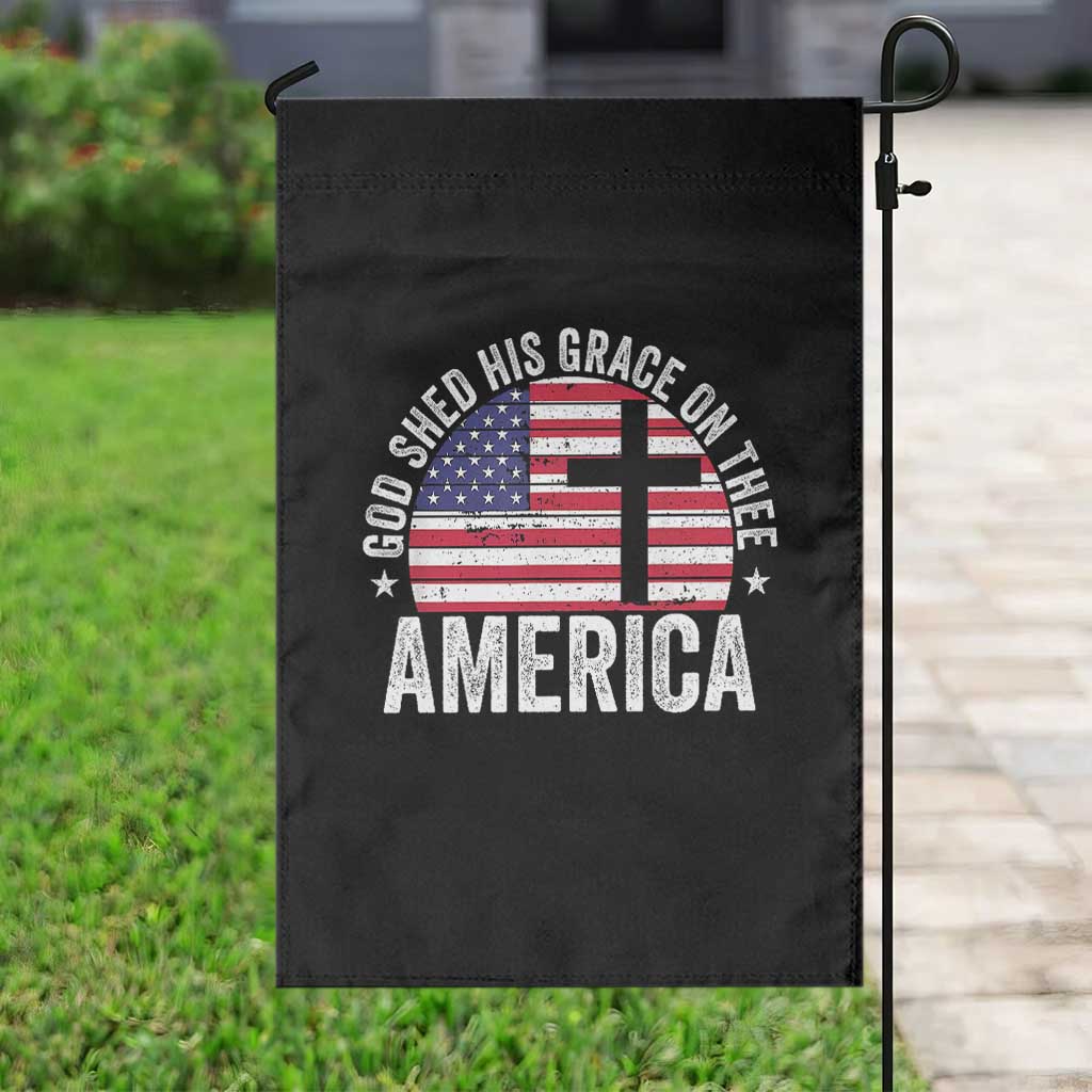 God Shed His Grace On Thee Garden Flag Vintage Patriotic Christian USA Flag Cross - Wonder Print Shop