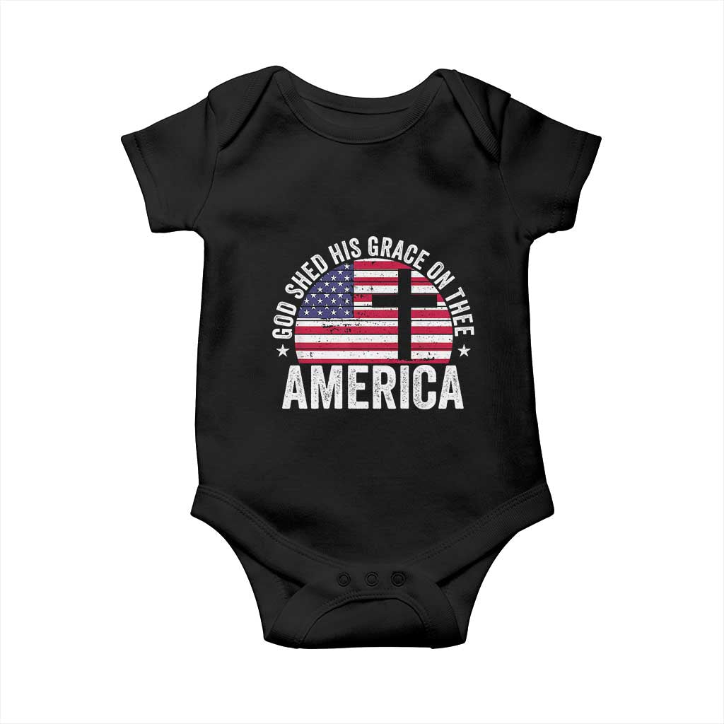 God Shed His Grace On Thee Baby Onesie Vintage Patriotic Christian USA Flag Cross - Wonder Print Shop