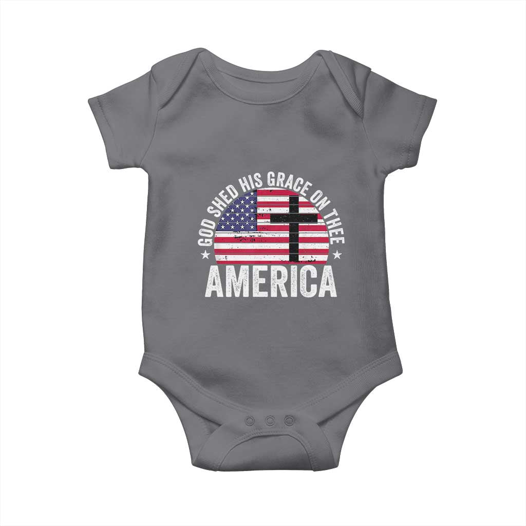 God Shed His Grace On Thee Baby Onesie Vintage Patriotic Christian USA Flag Cross - Wonder Print Shop