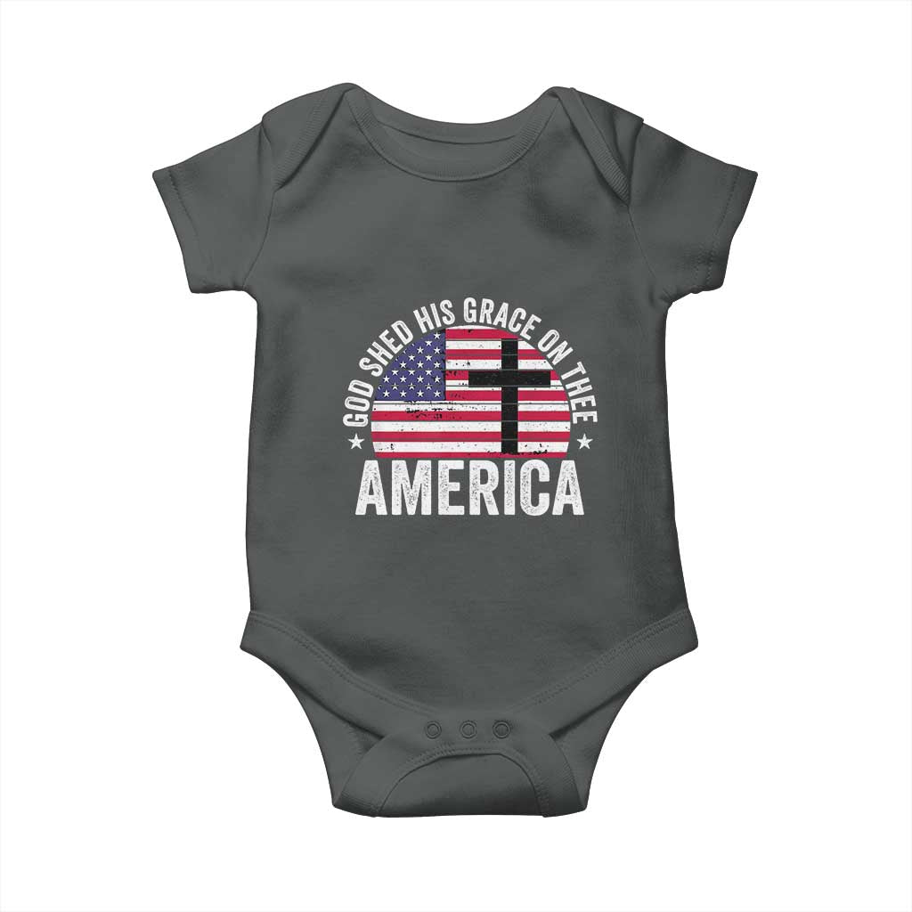 God Shed His Grace On Thee Baby Onesie Vintage Patriotic Christian USA Flag Cross - Wonder Print Shop