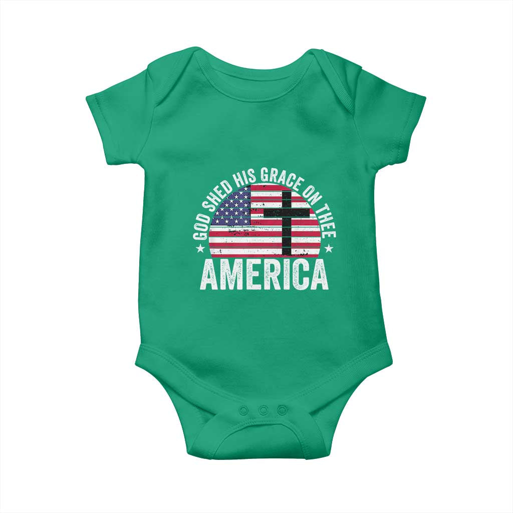 God Shed His Grace On Thee Baby Onesie Vintage Patriotic Christian USA Flag Cross - Wonder Print Shop