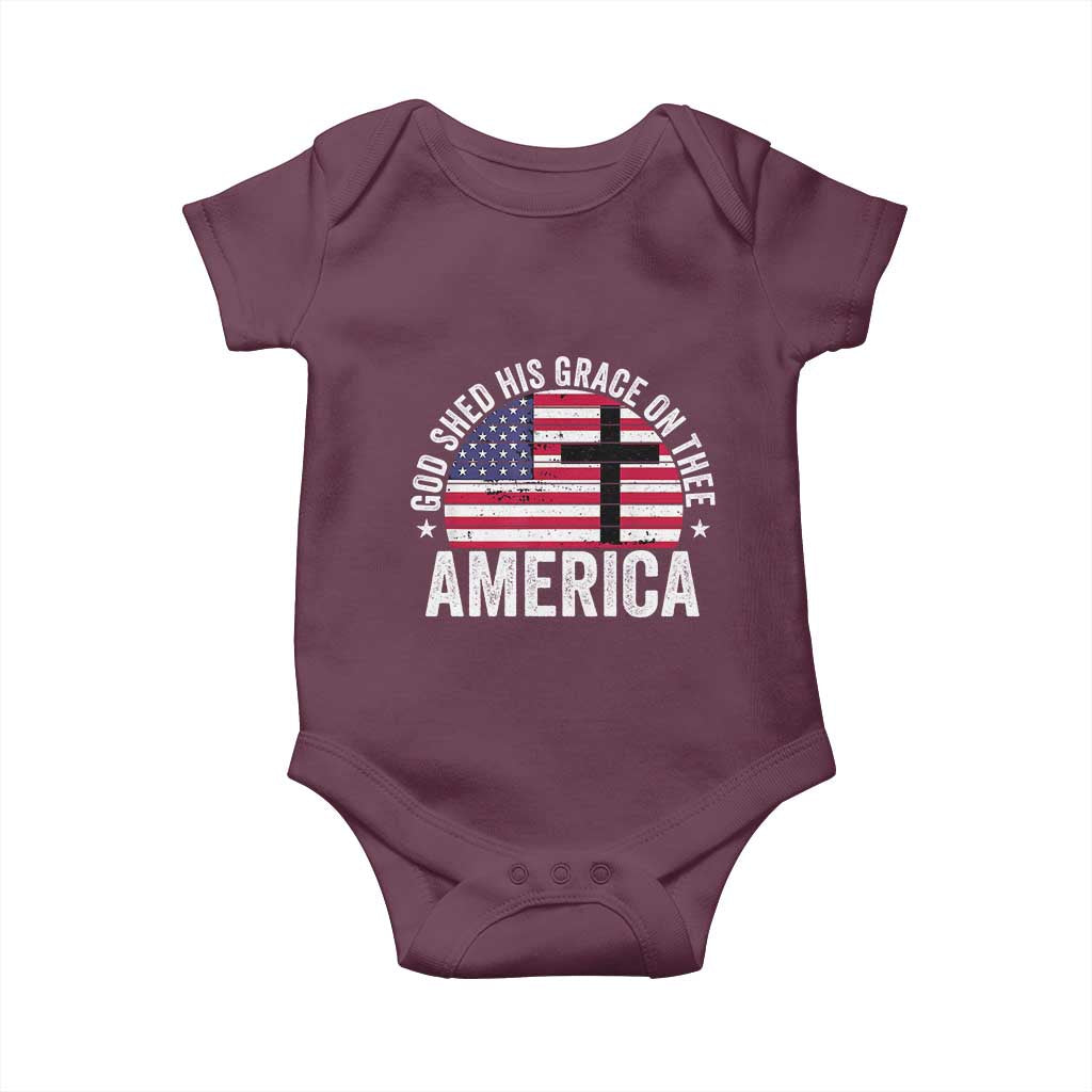 God Shed His Grace On Thee Baby Onesie Vintage Patriotic Christian USA Flag Cross - Wonder Print Shop
