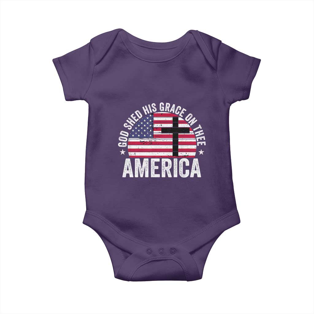 God Shed His Grace On Thee Baby Onesie Vintage Patriotic Christian USA Flag Cross - Wonder Print Shop
