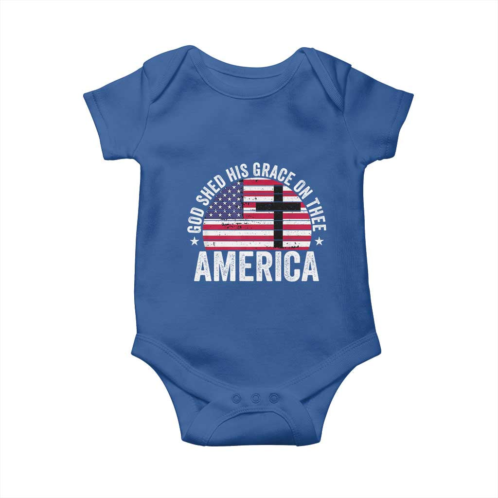 God Shed His Grace On Thee Baby Onesie Vintage Patriotic Christian USA Flag Cross - Wonder Print Shop