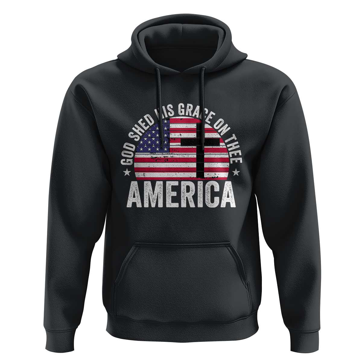 God Shed His Grace On Thee Hoodie Vintage Patriotic Christian USA Flag Cross - Wonder Print Shop