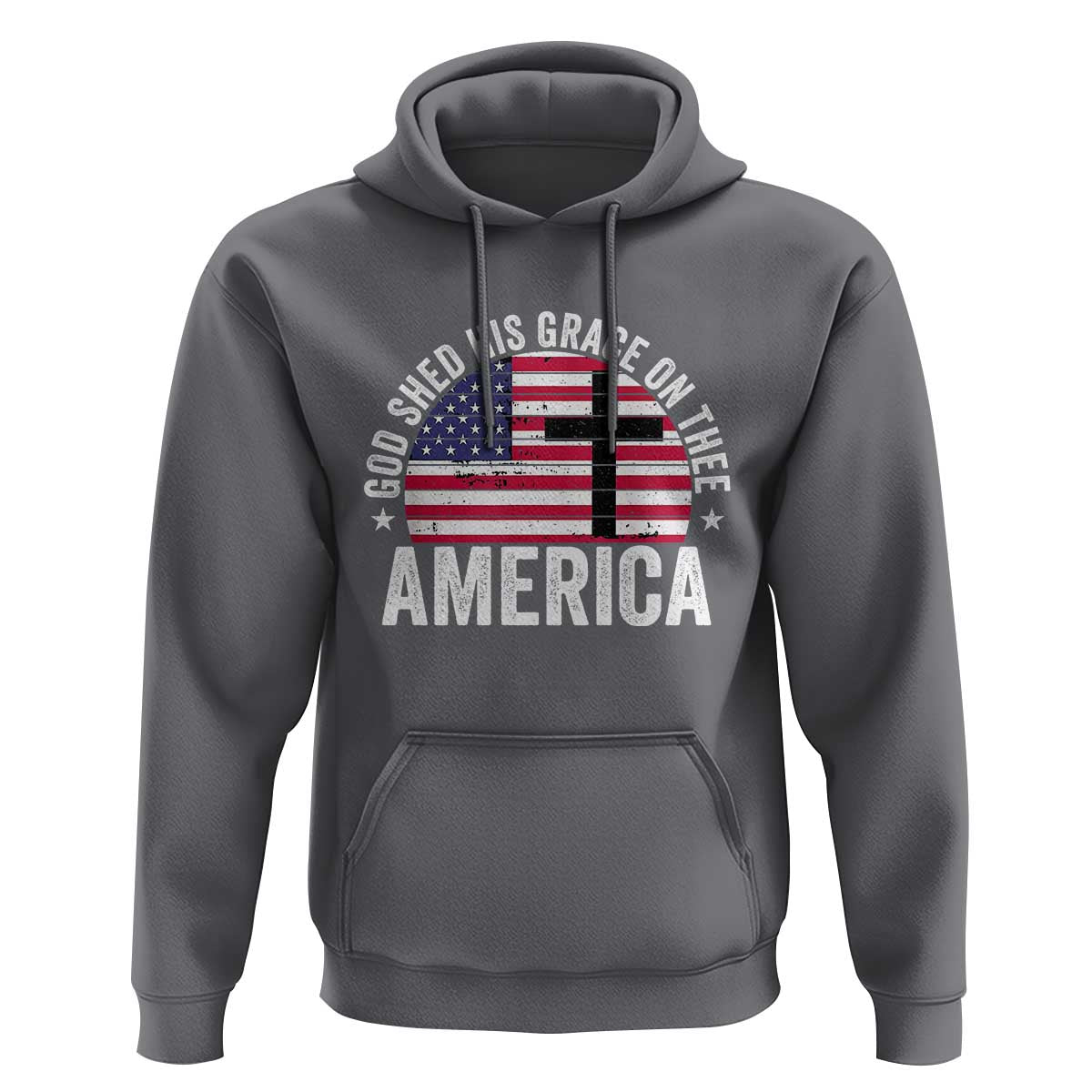 God Shed His Grace On Thee Hoodie Vintage Patriotic Christian USA Flag Cross - Wonder Print Shop
