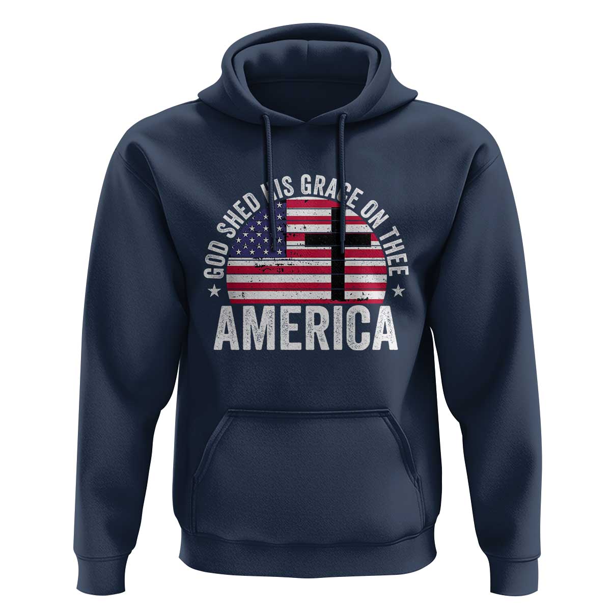 God Shed His Grace On Thee Hoodie Vintage Patriotic Christian USA Flag Cross - Wonder Print Shop