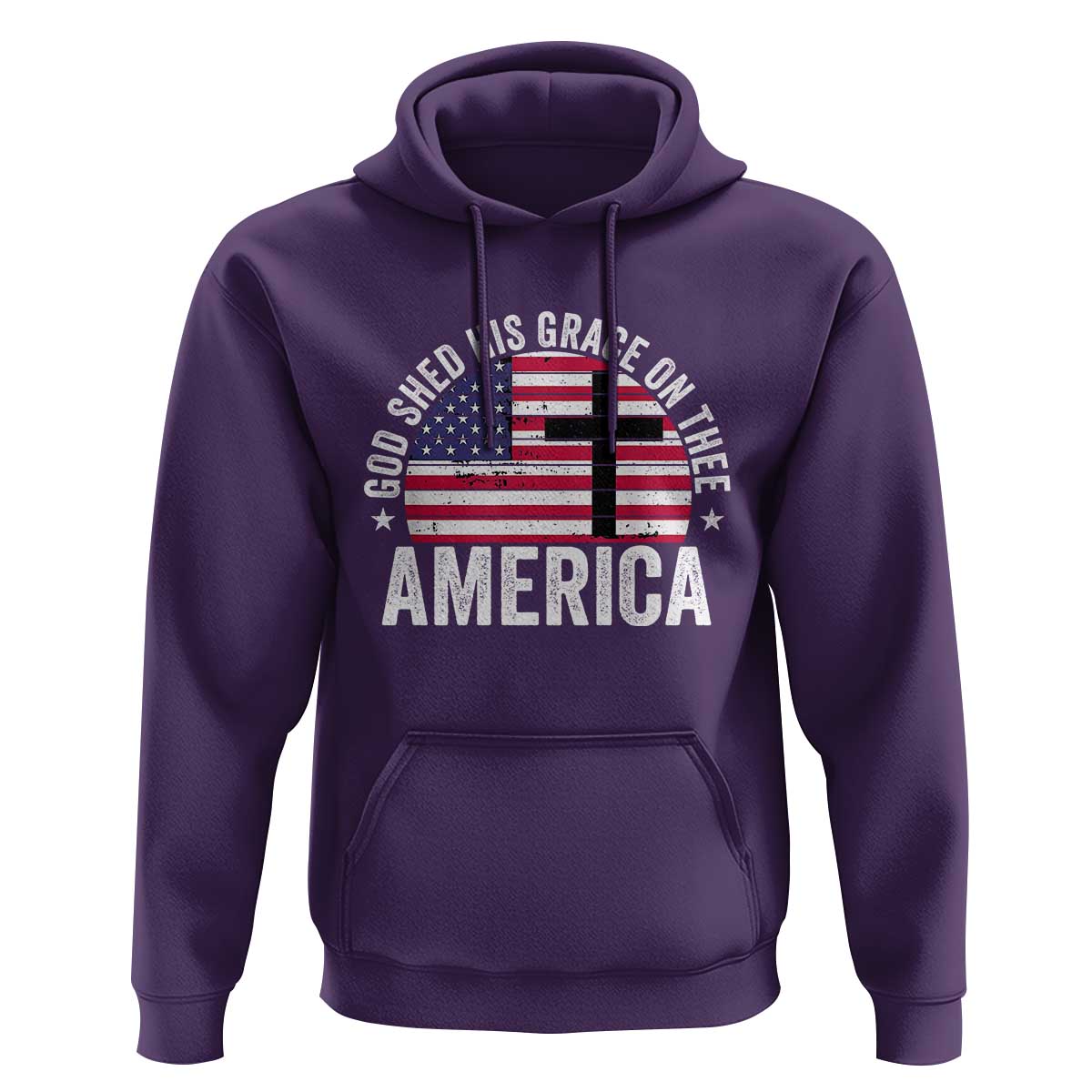God Shed His Grace On Thee Hoodie Vintage Patriotic Christian USA Flag Cross - Wonder Print Shop