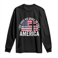 God Shed His Grace On Thee Long Sleeve Shirt Vintage Patriotic Christian USA Flag Cross - Wonder Print Shop