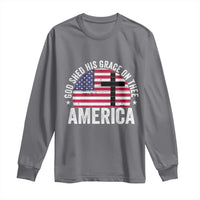 God Shed His Grace On Thee Long Sleeve Shirt Vintage Patriotic Christian USA Flag Cross - Wonder Print Shop