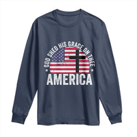 God Shed His Grace On Thee Long Sleeve Shirt Vintage Patriotic Christian USA Flag Cross - Wonder Print Shop