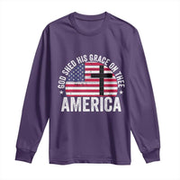 God Shed His Grace On Thee Long Sleeve Shirt Vintage Patriotic Christian USA Flag Cross - Wonder Print Shop