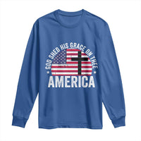 God Shed His Grace On Thee Long Sleeve Shirt Vintage Patriotic Christian USA Flag Cross - Wonder Print Shop
