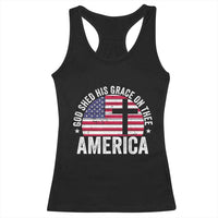 God Shed His Grace On Thee Racerback Tank Top Vintage Patriotic Christian USA Flag Cross - Wonder Print Shop
