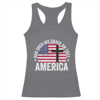 God Shed His Grace On Thee Racerback Tank Top Vintage Patriotic Christian USA Flag Cross - Wonder Print Shop
