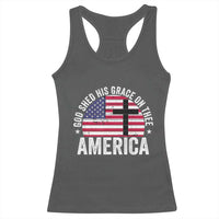 God Shed His Grace On Thee Racerback Tank Top Vintage Patriotic Christian USA Flag Cross - Wonder Print Shop