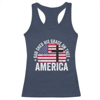 God Shed His Grace On Thee Racerback Tank Top Vintage Patriotic Christian USA Flag Cross - Wonder Print Shop