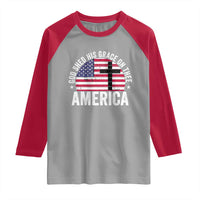 God Shed His Grace On Thee Raglan Shirt Vintage Patriotic Christian USA Flag Cross - Wonder Print Shop