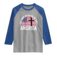 God Shed His Grace On Thee Raglan Shirt Vintage Patriotic Christian USA Flag Cross - Wonder Print Shop