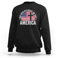 God Shed His Grace On Thee Sweatshirt Vintage Patriotic Christian USA Flag Cross - Wonder Print Shop