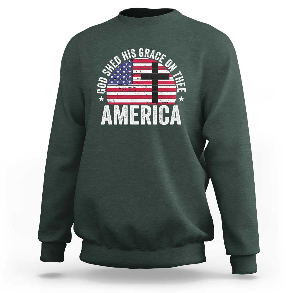 God Shed His Grace On Thee Sweatshirt Vintage Patriotic Christian USA Flag Cross - Wonder Print Shop