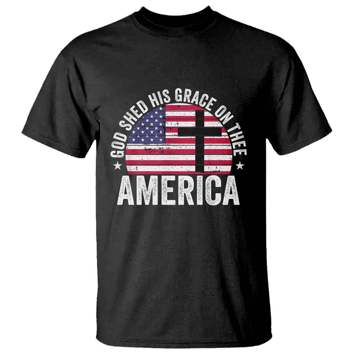 God Shed His Grace On Thee T Shirt Vintage Patriotic Christian USA Flag Cross - Wonder Print Shop