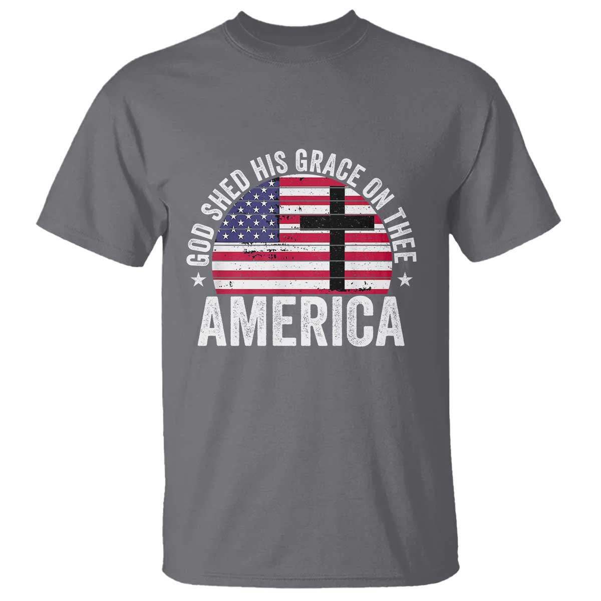 God Shed His Grace On Thee T Shirt Vintage Patriotic Christian USA Flag Cross - Wonder Print Shop