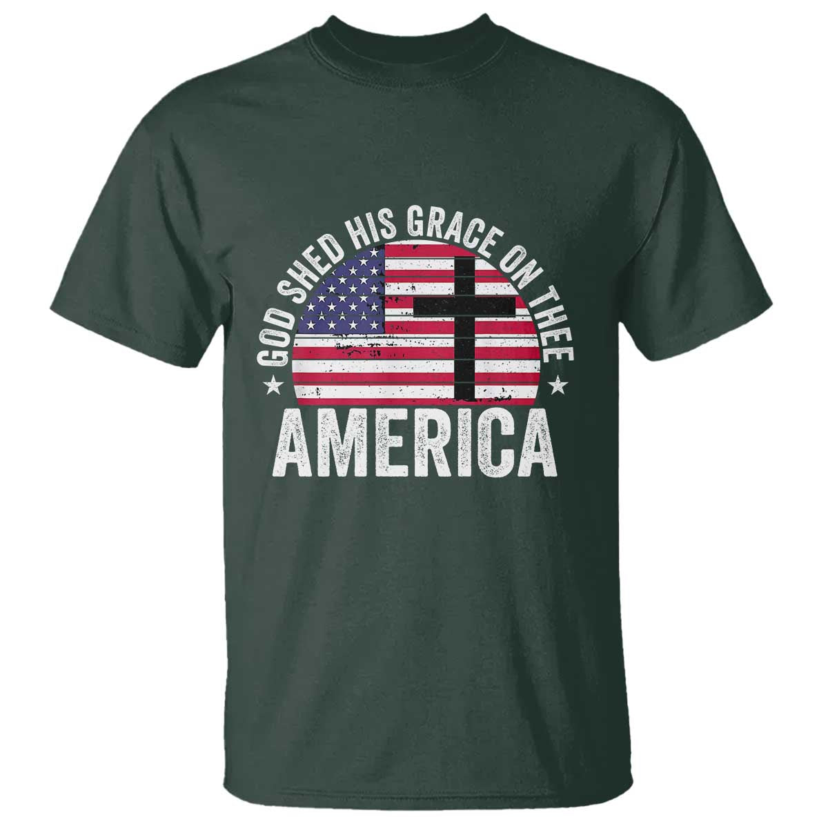 God Shed His Grace On Thee T Shirt Vintage Patriotic Christian USA Flag Cross - Wonder Print Shop
