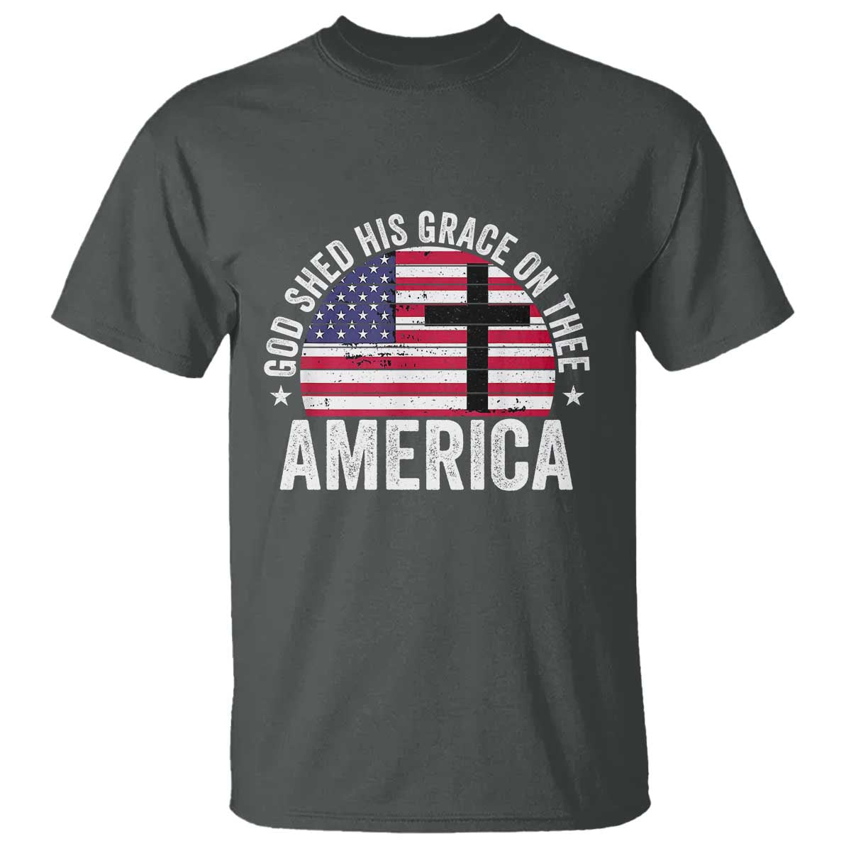 God Shed His Grace On Thee T Shirt Vintage Patriotic Christian USA Flag Cross - Wonder Print Shop