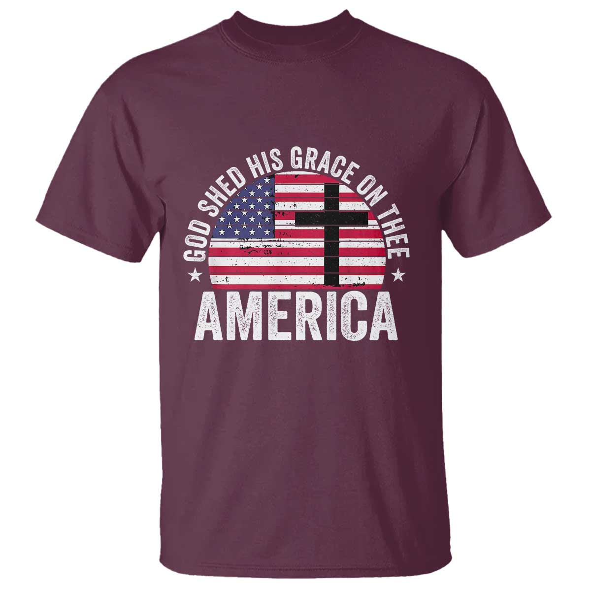 God Shed His Grace On Thee T Shirt Vintage Patriotic Christian USA Flag Cross - Wonder Print Shop